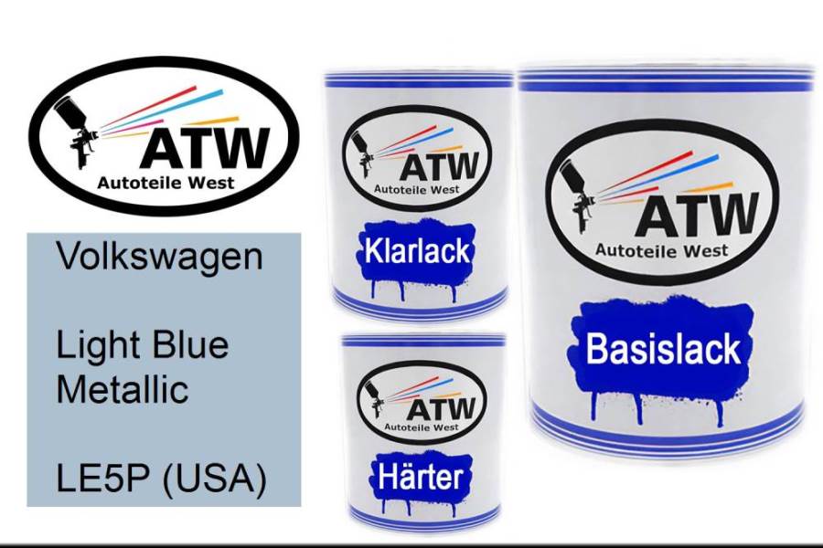 Volkswagen, Light Blue Metallic, LE5P (USA): 1L Lackdose + 1L Klarlack + 500ml Härter - Set, von ATW Autoteile West.